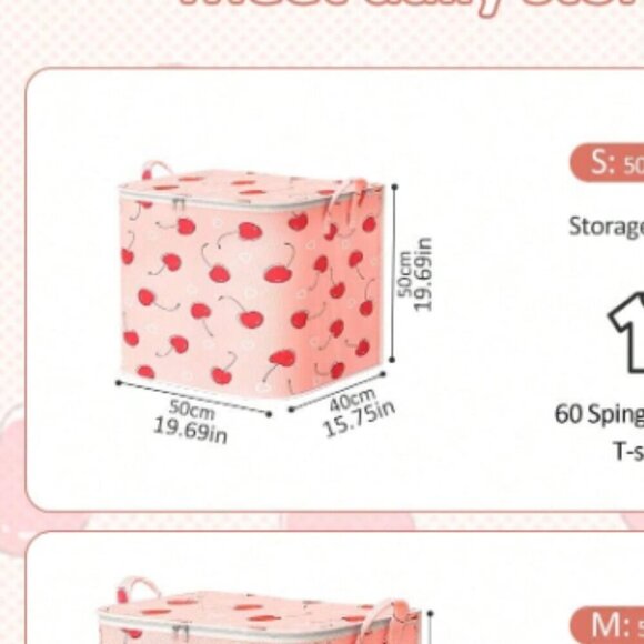 *Cherry Canvas Zipper Closet Storage Small or Medium or Large Pink Red NWT - Picture 5 of 7